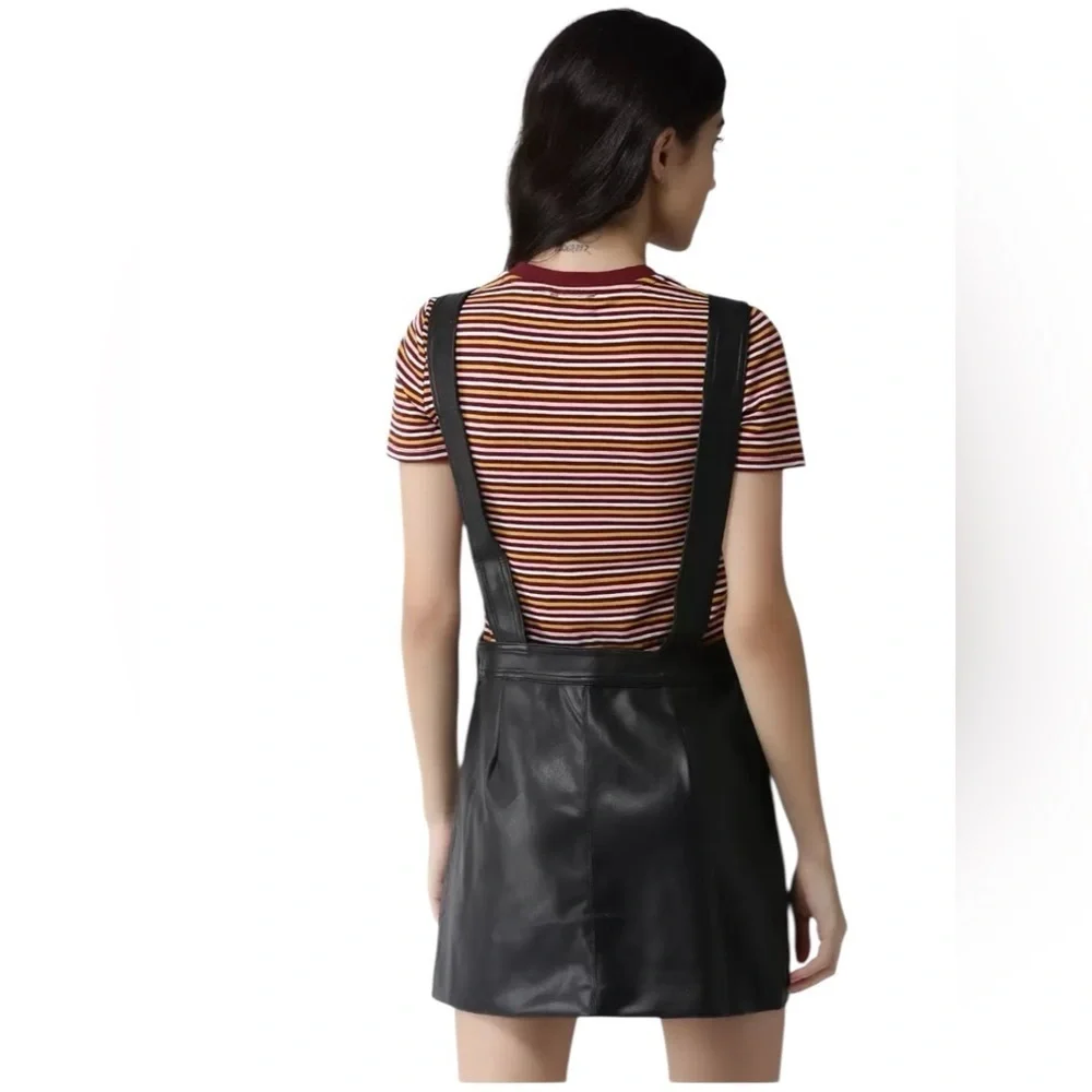 Forever 21 black pleather pinafore dress